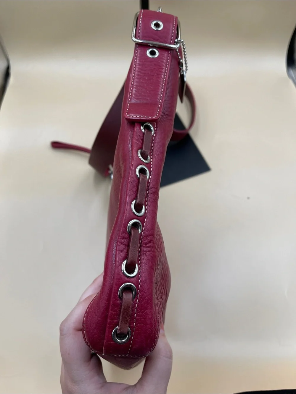 Coach Cherry Red Pebbled Leather Shoulder Bag